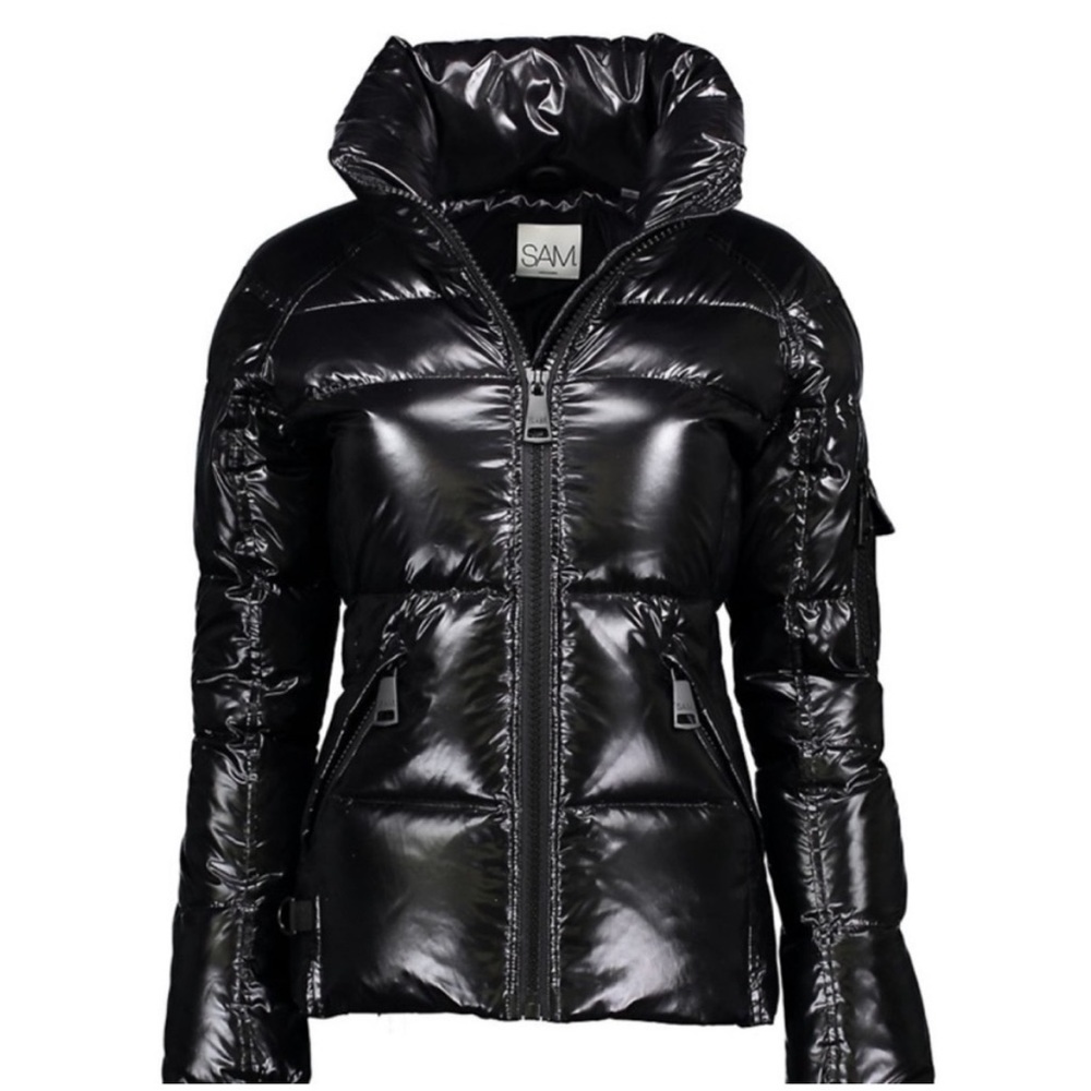 Brand new, with tags SAM. High gloss black Freestyle jacket.